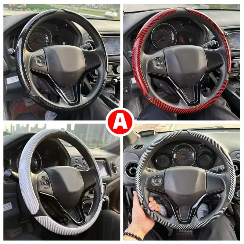 2/3PCS Laser Carbon Fiber Silicone Car Steering Wheel Cover 1K Micro Fiber Leather PVC Wheel Booster Cover Non-Slip Universal