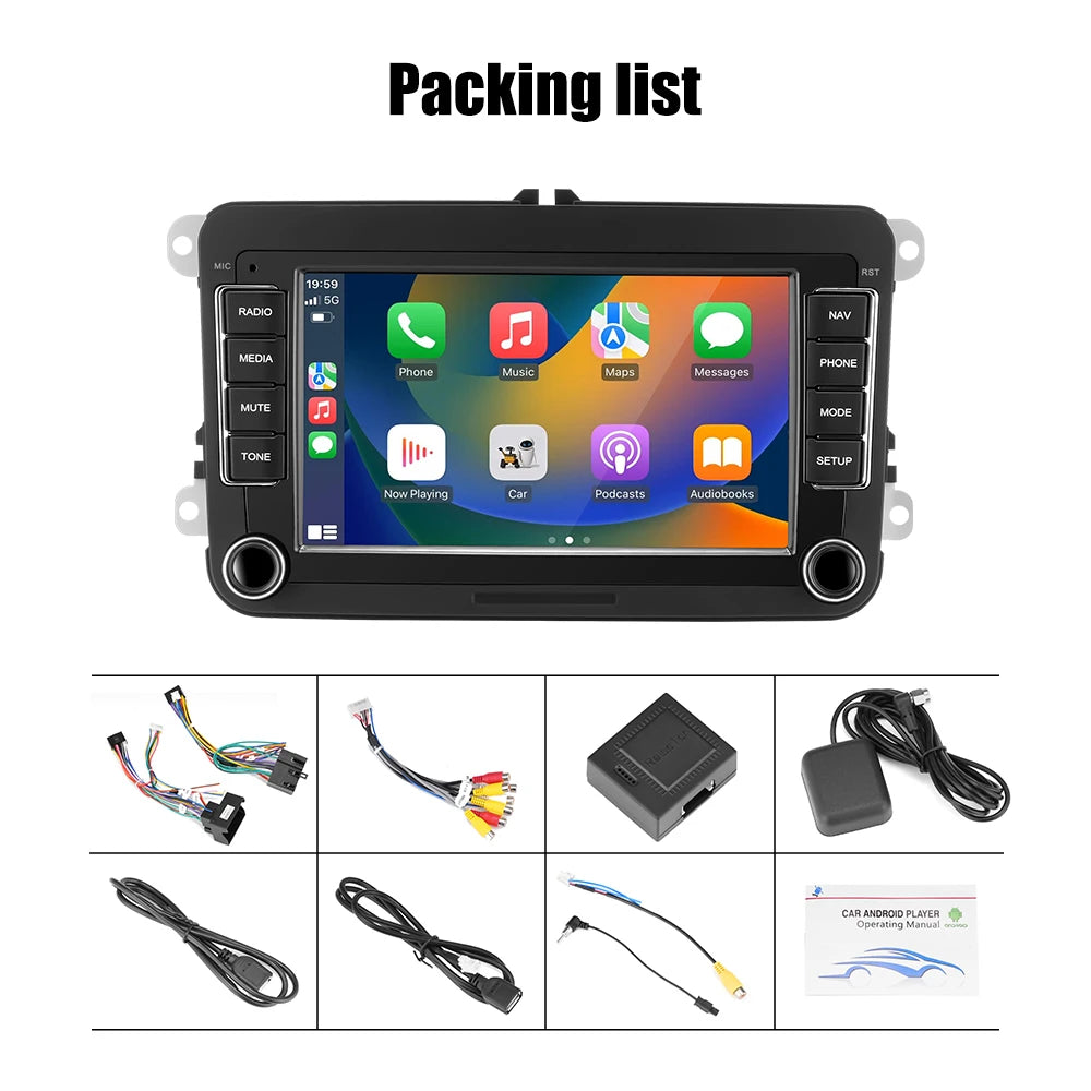 2DIN Android Car Radio for VW Passat Golf MK5 MK6 Jetta Polo Touran Wireless Carplay Android Auto 7'' Multimedia Player Camera
