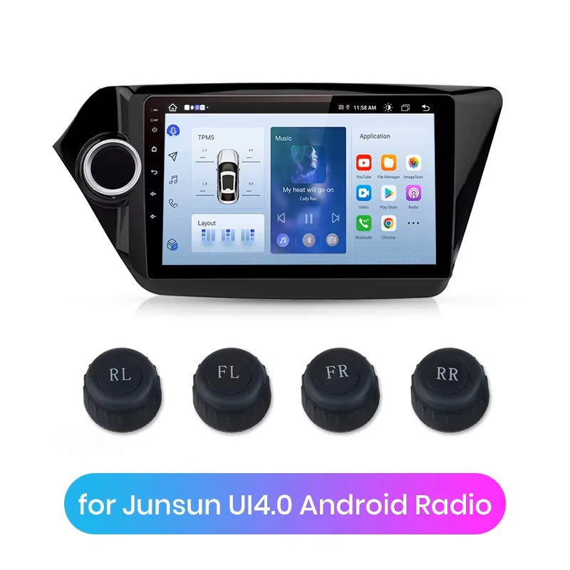 Junsun USB Tire Pressure Monitoring Alarm System TPMS With 4 Internal Sensors for Car DVD Player Navigation Car Accessories