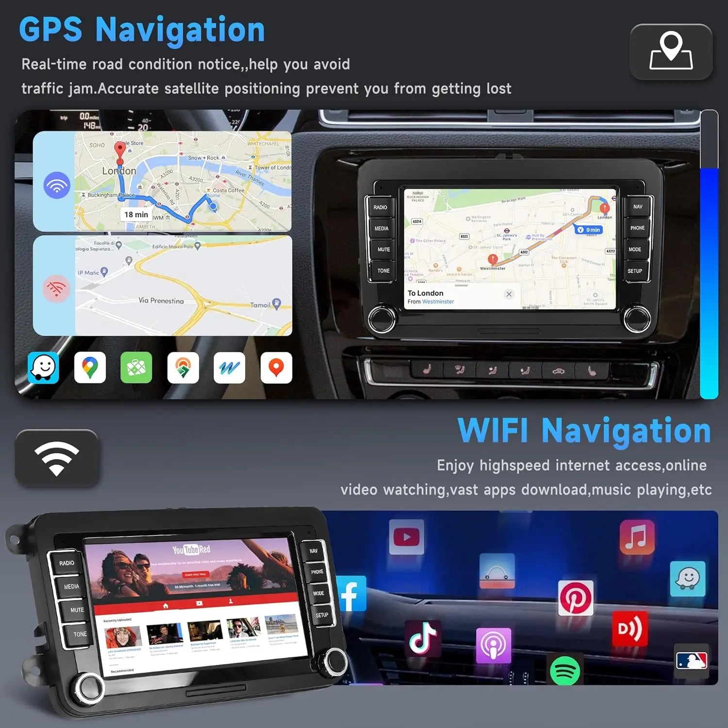 2DIN Android Car Radio for VW Passat Golf MK5 MK6 Jetta Polo Touran Wireless Carplay Android Auto 7'' Multimedia Player Camera