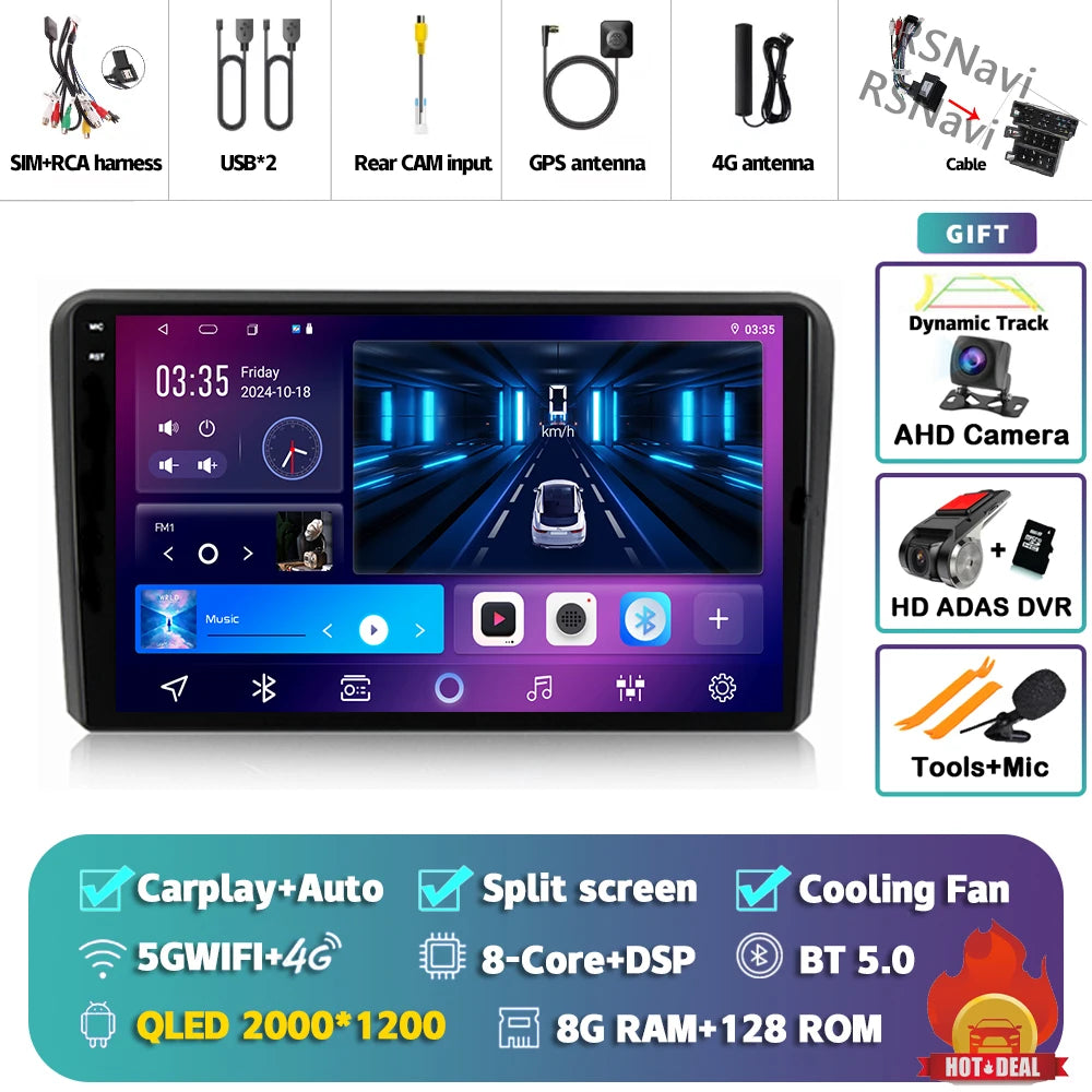 Android 16 Carplay Auto GPS Navigation Radio Multimedia Player For Audi A3 8P 2003 - 2013 2din Head Unit video Stereo Car Radio