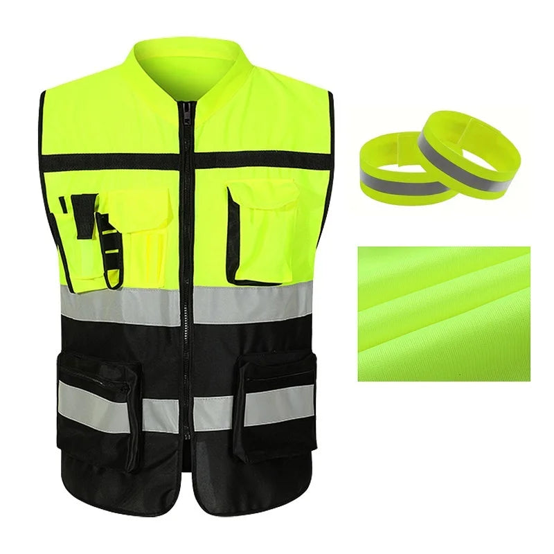 High Brightness Strip Unisex Vest Breathable Workwear Multi Pocket Protective Clothing Safety For Night Running Bike Factory