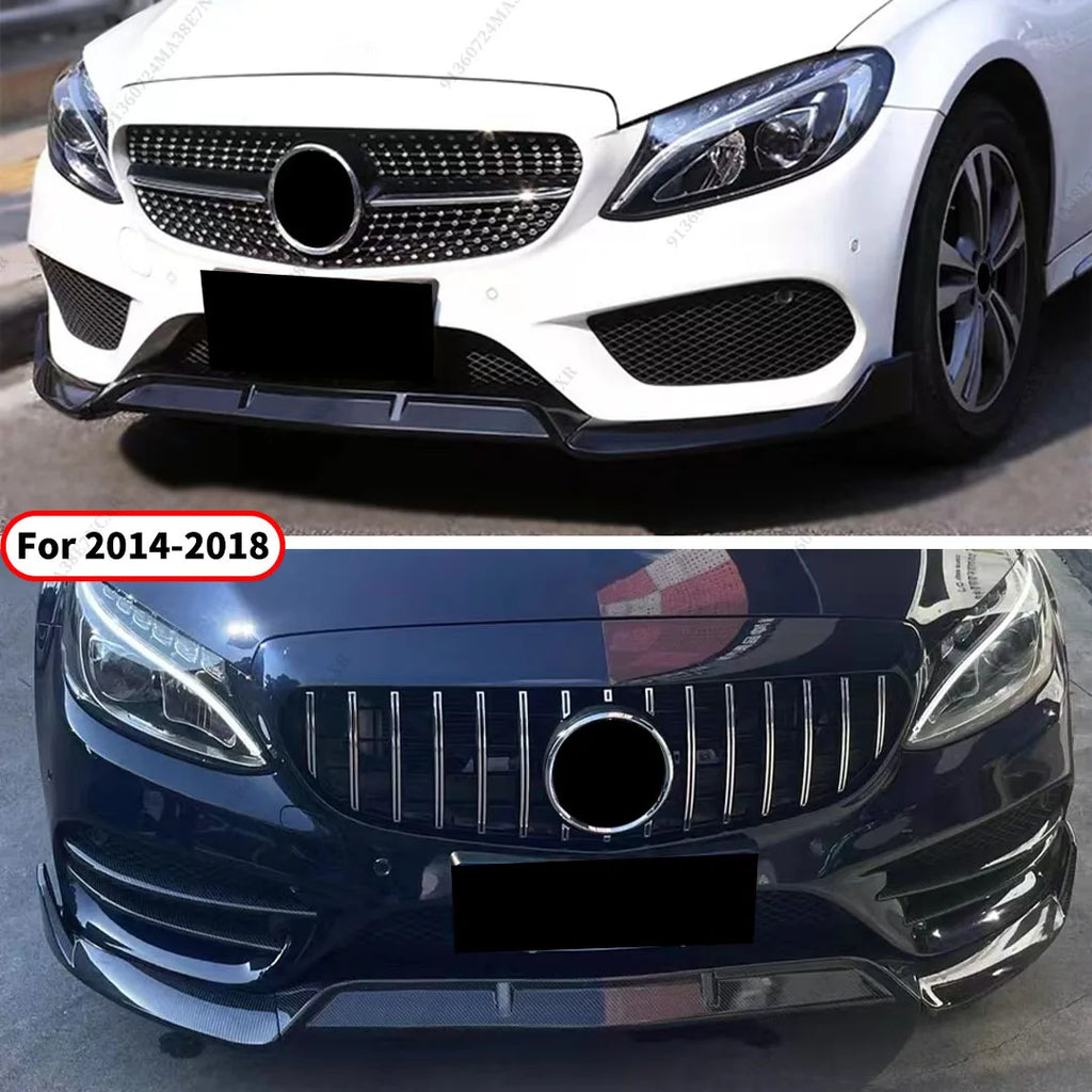BRABOS Style For Mercedes Benz C W205 2014-2022 Guard Carbon Fiber Look Front Bumper Lip Chin Like C180 C200 C260 C300 Tuning
