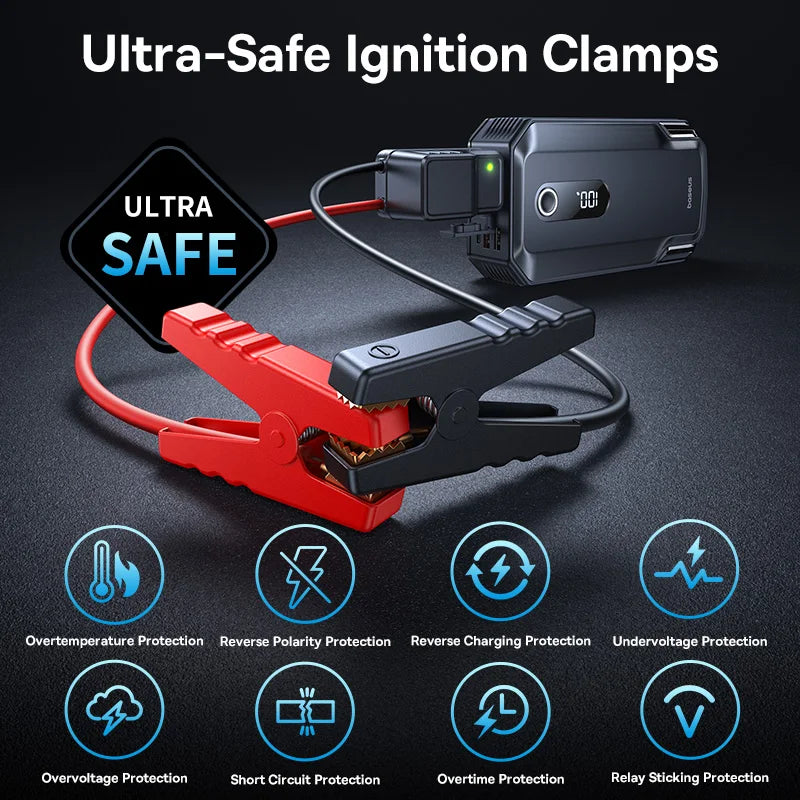 Baseus 20000mAh Car Jump Starter Power Bank 2000A 20000mAh Car Battery Charger Auto Emergency Booster Starting Device Jump Start