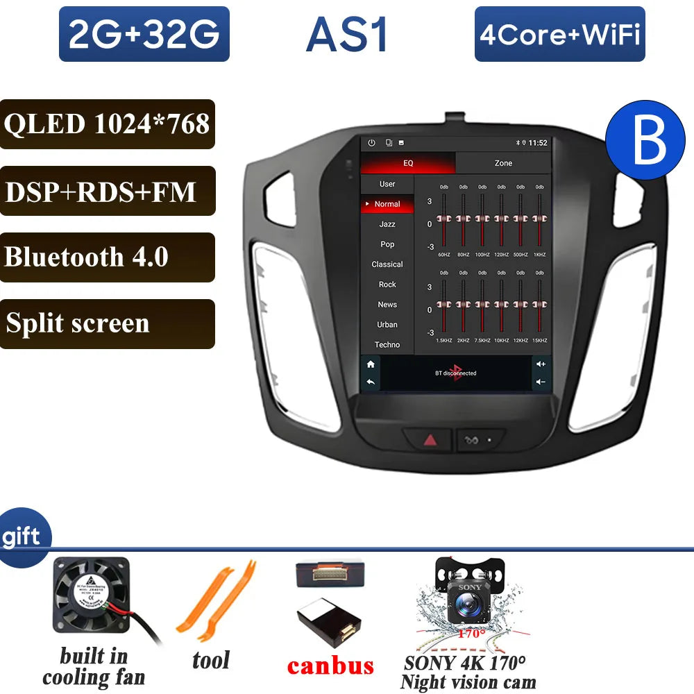 Car Radio Carplay 9.7 Inch For Ford Focus 3 Mk 3 2011 2012-2019 Navigation GPS Android Auto Android 15 5G Wifi Unit No 2din DVD