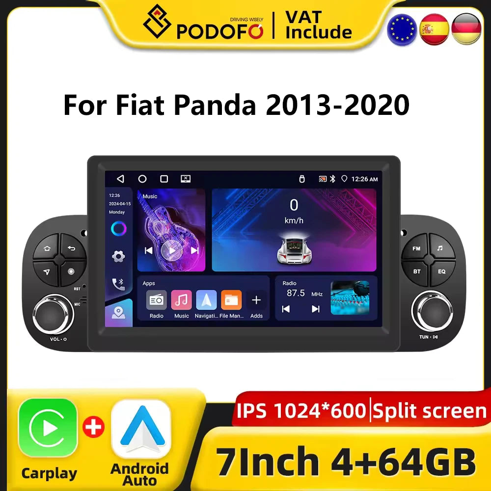 Podofo CarPlay Android Radio For Fiat Panda 2013-2020 Car Intelligent System 1din GPS Stereo Multimedia Player RDS FM Car Radio