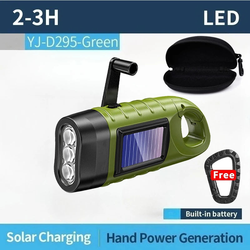 Outdoor LED Hand Pressing Dynamo Solar Crank Power Flashlight Torch Light Hand Press Crank Camping Lamp Light for Outdoor Home