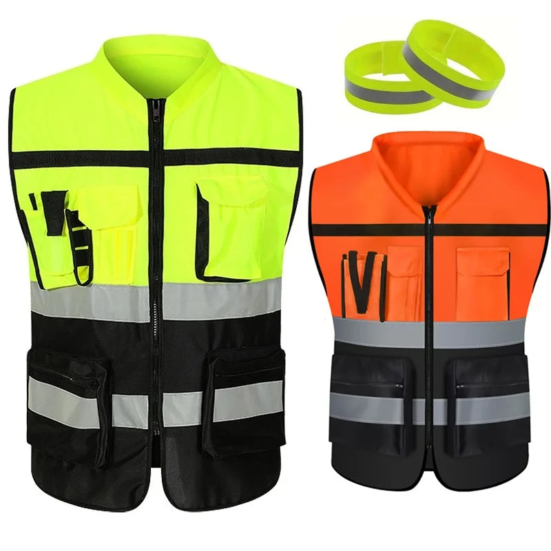 High Brightness Strip Unisex Vest Breathable Workwear Multi Pocket Protective Clothing Safety For Night Running Bike Factory