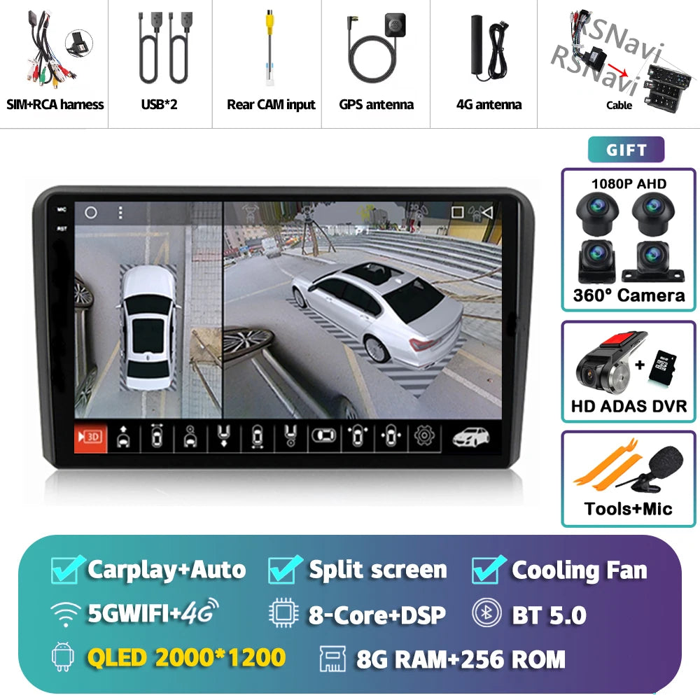 Android 16 Carplay Auto GPS Navigation Radio Multimedia Player For Audi A3 8P 2003 - 2013 2din Head Unit video Stereo Car Radio