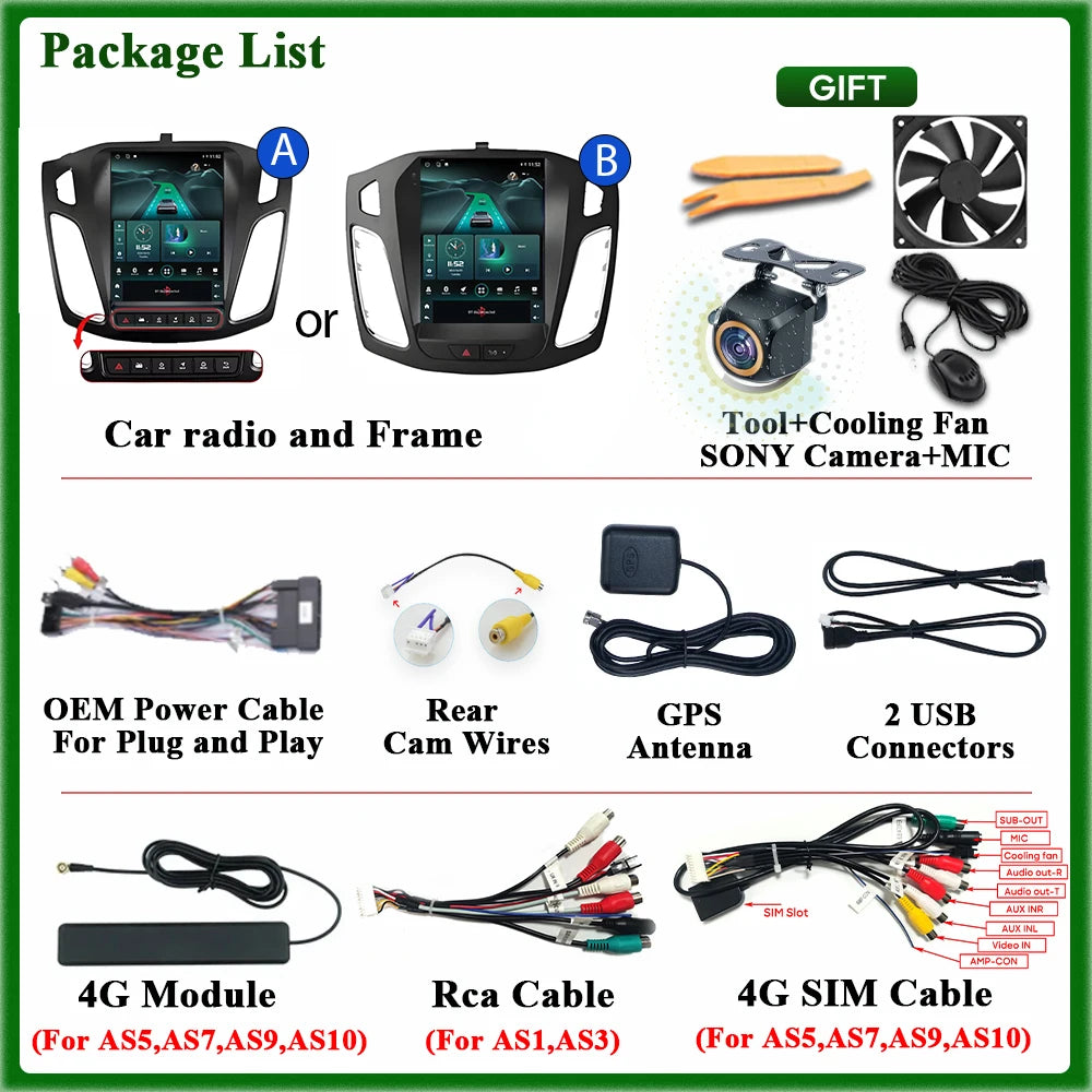 Car Radio Carplay 9.7 Inch For Ford Focus 3 Mk 3 2011 2012-2019 Navigation GPS Android Auto Android 15 5G Wifi Unit No 2din DVD