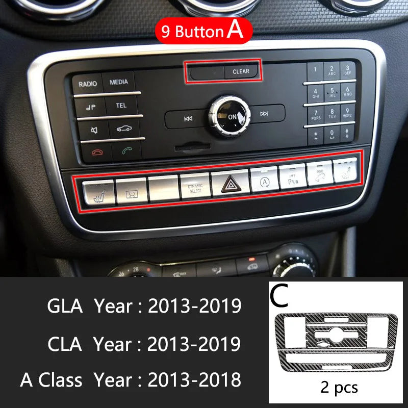 Car Styling Carbon fiber interior button panel Decoration Cover Trim Sticker frame For Mercedes Benz A Class W176 GLA X156 CLA