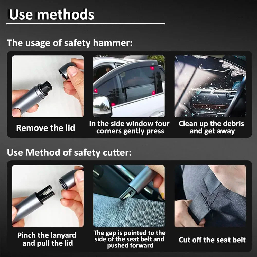 New 2 In 1 Car Safety Hammer Emergency Glass Breaker Cut The Seat Belt High Hardness Tungsten Steel Rescue Tool Auto Accessories