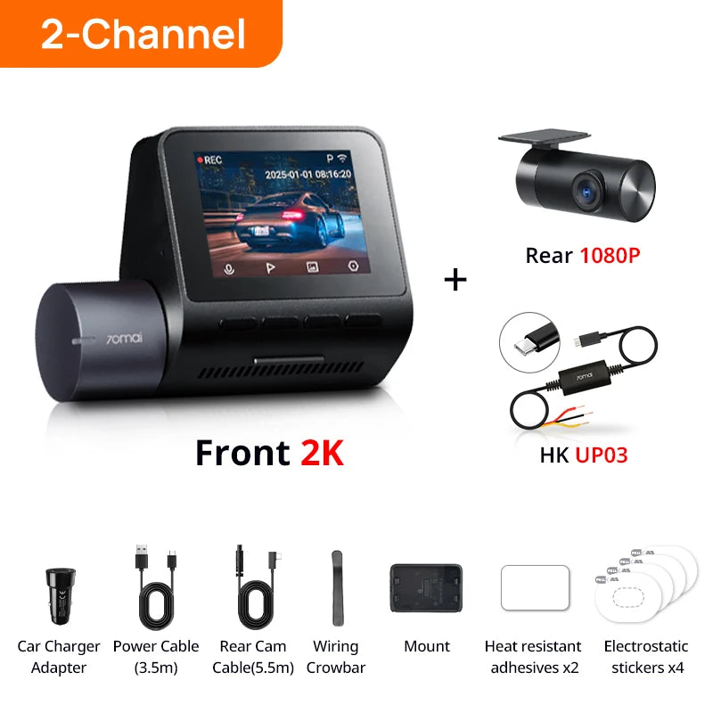 New 70mai Dash Cam A410 1440P 2.5K Image F1.55 Dual-Channel Supported GPS Night Vision 24H Parking Upgraded Ver. of 70mai A400