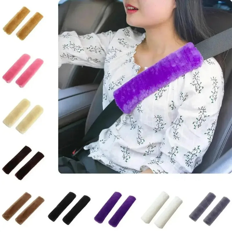 2pcs Soft Car Seatbelt Cover Sheepskin Seat Belt Pillow Pad Seat belt Safety Strap Cover Shoulder Pads For Bag Car Accessories