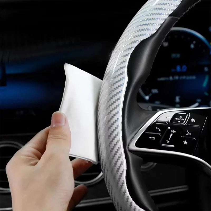 2/3PCS Laser Carbon Fiber Silicone Car Steering Wheel Cover 1K Micro Fiber Leather PVC Wheel Booster Cover Non-Slip Universal