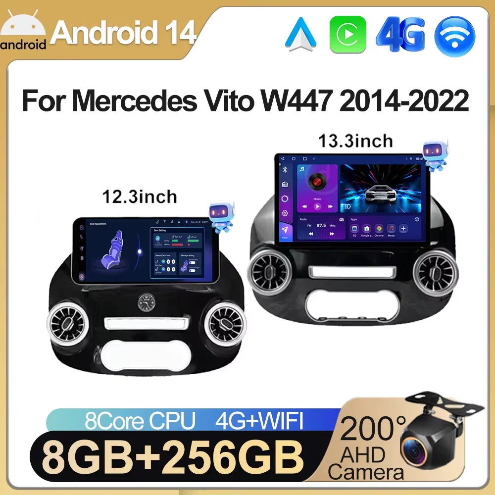Android 12.3 Inch For Mercedes Vito W447 2014-2022 Car Radio Multimedia Video Player GPS Radio 5G CarPlay Navigation WIFI GPS BT