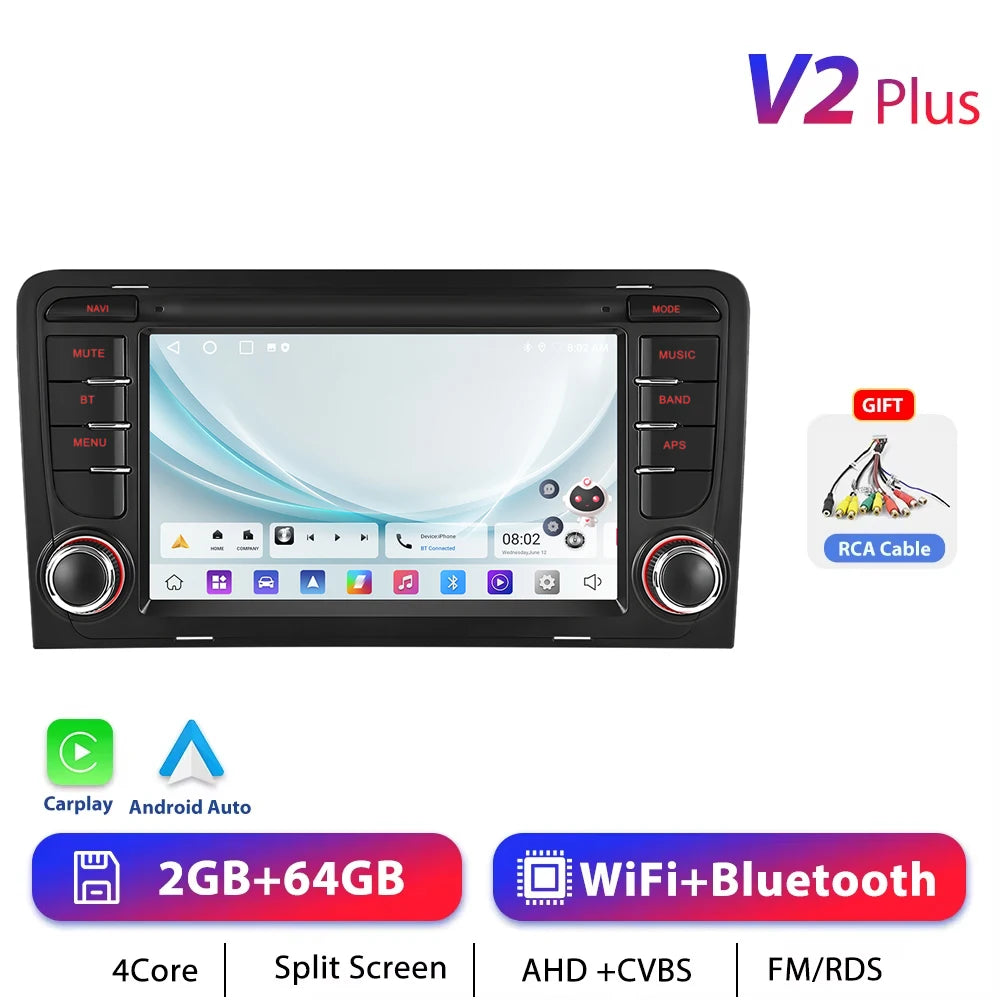Podofo CarPlay Android Radio For Audi A3 8P 2003-2012 Car Intelligent System 2din GPS Stereo Multimedia Player RDS FM Car Radio