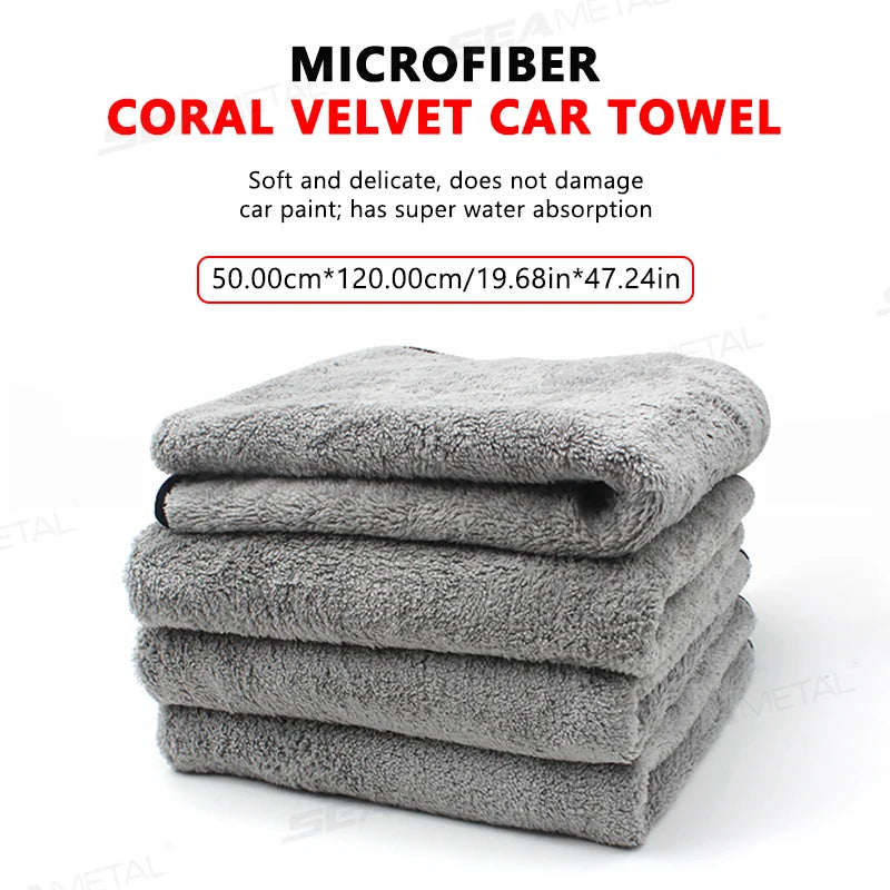 SEAMETAL Thicken Large Car Wash Towel 120X50CM High-Absorbent Drying Cloth Ultra Soft Scratch Free Cleaning Towel Car Detailing