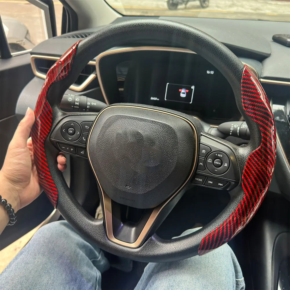 2PCS Car Steering Wheel Cover Warm Winter 38cm Round Steery Wheel Universa Glossy Laser Carbon Fiber Auto Interior Accessories