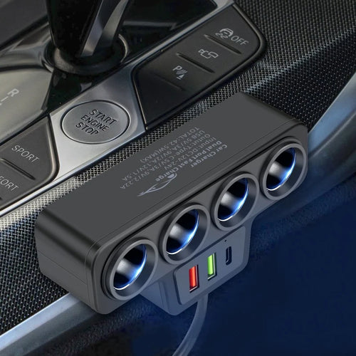 120W Car Charger Cigarette Lighter Splitter QC3.0 PD USB C 66W Fast Charging Port Quad Socket with Cable 12V 24V Vehicle Adapter