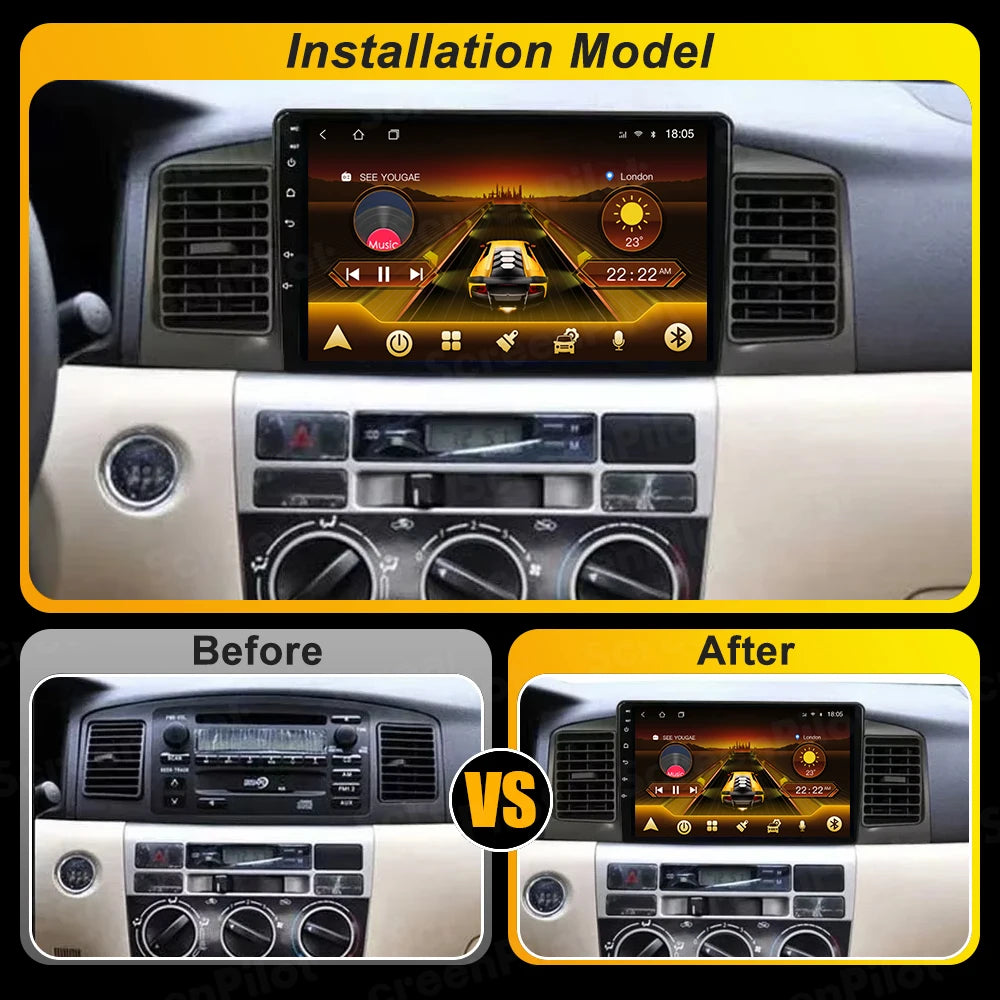 For Toyota Corolla E130 E120 2000-2006 Android 16 Multimedia Video Player  Carplay Touch Screen RDS 8 Core 5G Bluetooth 2din DSP