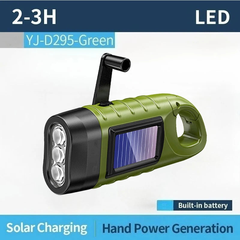 Outdoor LED Hand Pressing Dynamo Solar Crank Power Flashlight Torch Light Hand Press Crank Camping Lamp Light for Outdoor Home