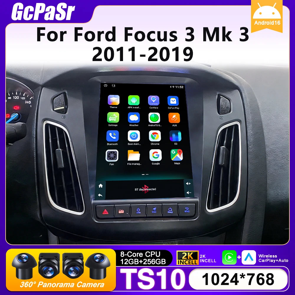 Car Radio Carplay 9.7 Inch For Ford Focus 3 Mk 3 2011 2012-2019 Navigation GPS Android Auto Android 15 5G Wifi Unit No 2din DVD
