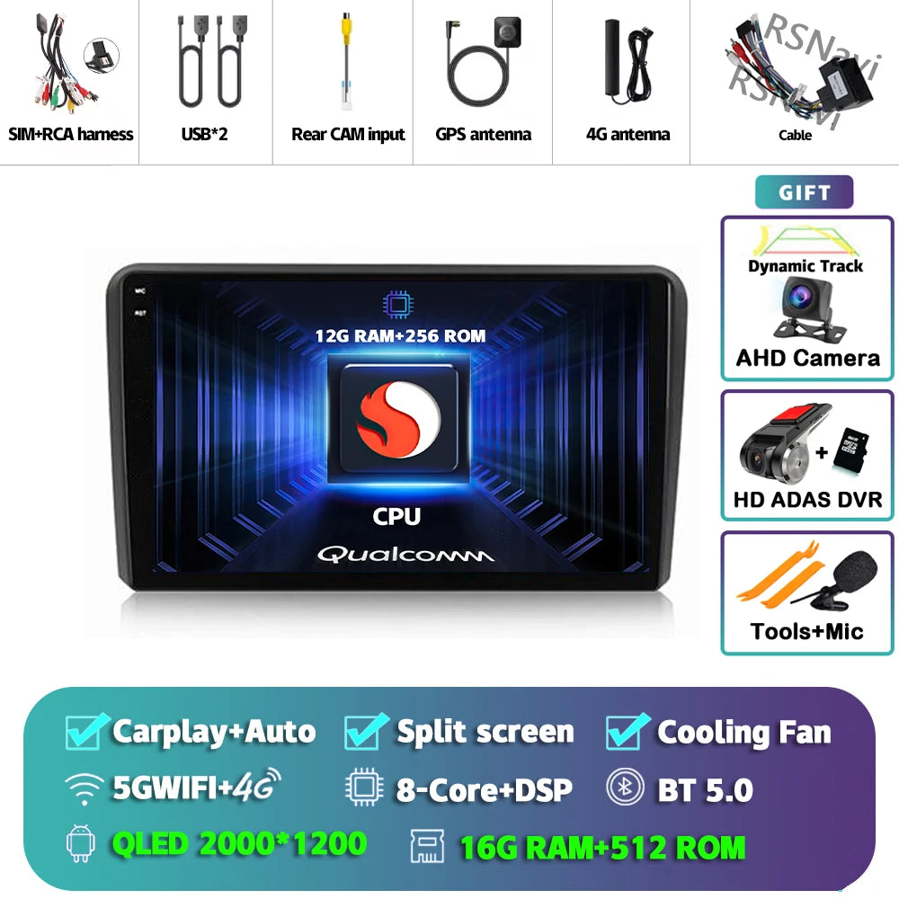 Android 16 Carplay Auto GPS Navigation Radio Multimedia Player For Audi A3 8P 2003 - 2013 2din Head Unit video Stereo Car Radio