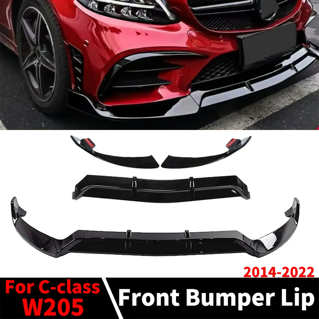 BRABOS Style For Mercedes Benz C W205 2014-2022 Guard Carbon Fiber Look Front Bumper Lip Chin Like C180 C200 C260 C300 Tuning