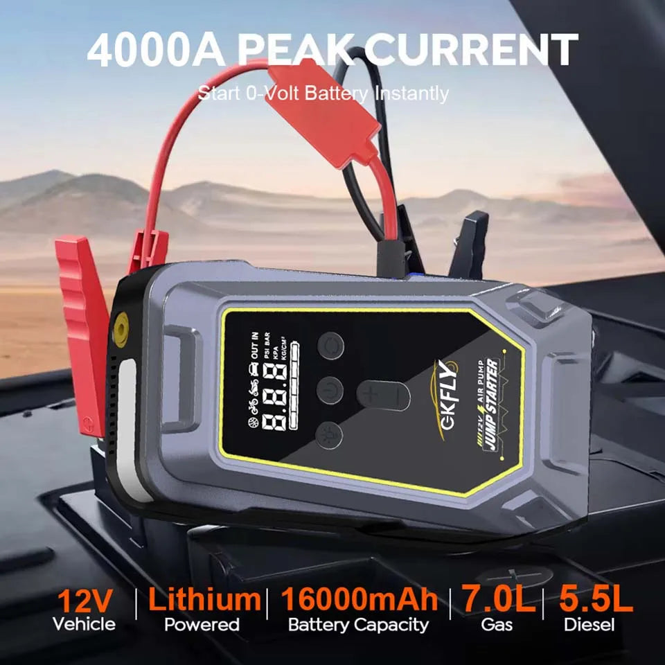 Portable 4000A Jump Starter 150PSI Air Pump Power Bank 4 In 1 Air Compressor Cars Battery Starters Starting Auto Tyre Inflator
