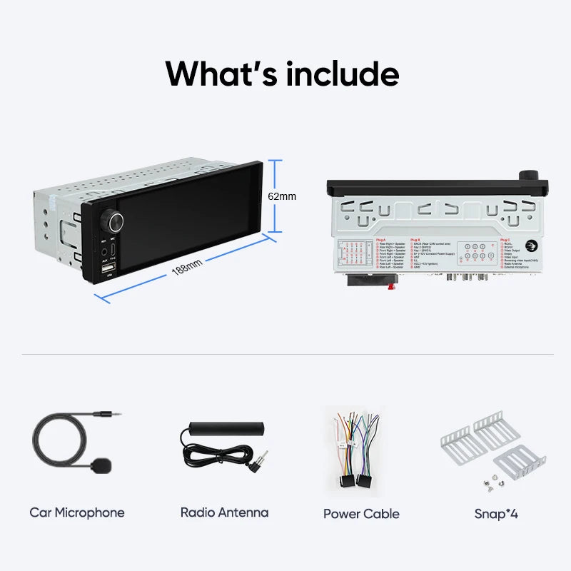 Ainavi K40 K50 Universal 1 Din 6.36 inch Car Radio MP5 IPS Touch Screen Wireless HD 1280*480 Carplay Android Auto Car Multimedia Rear Camera MIC USB BT 5.0 Type C Bluetooth phone Bluetooth music
