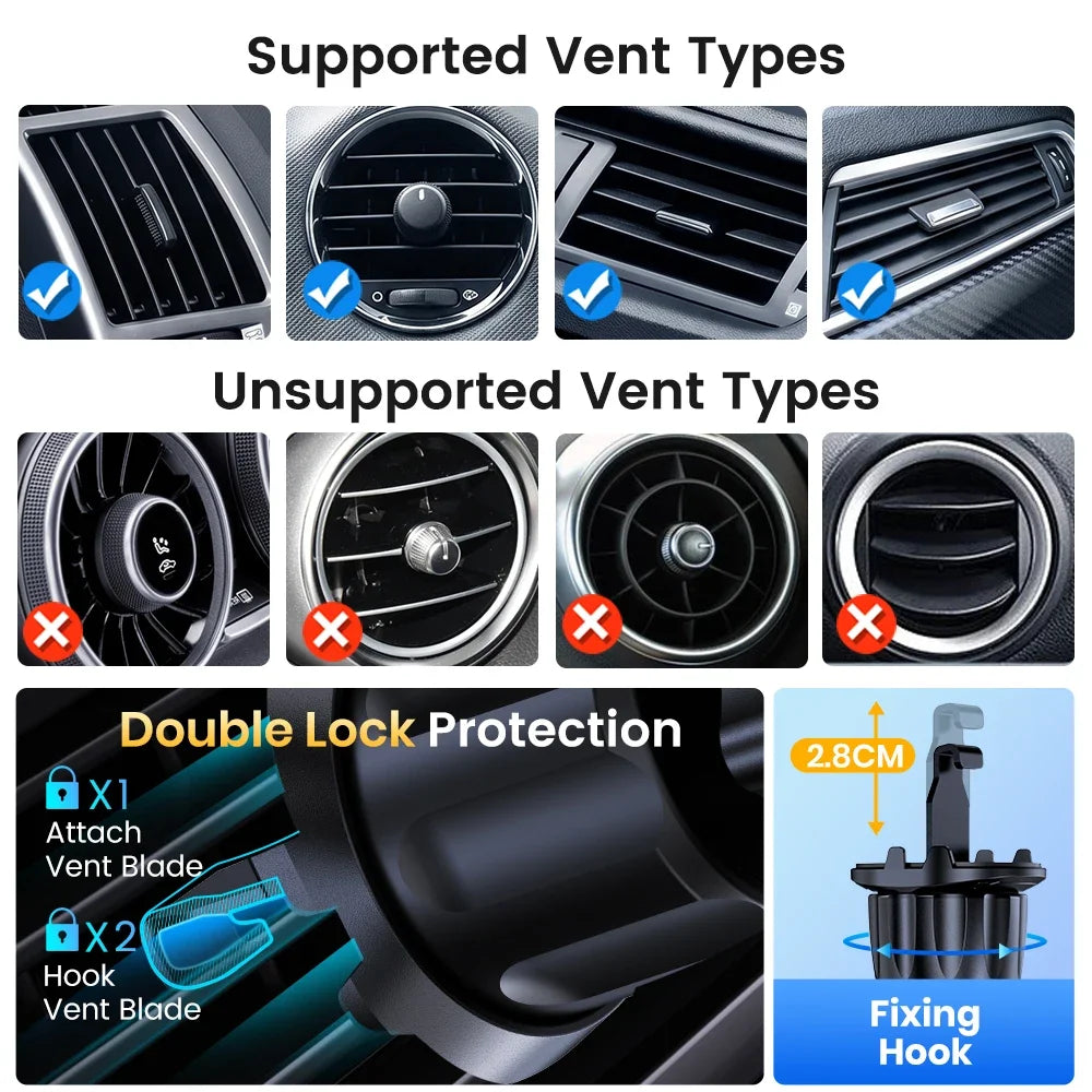 TOPK Car Phone Holder Mount Upgraded Stainless Steel Hook Cell Phone Holder for Car Air Vent Mag-Safe Compatible All Phones
