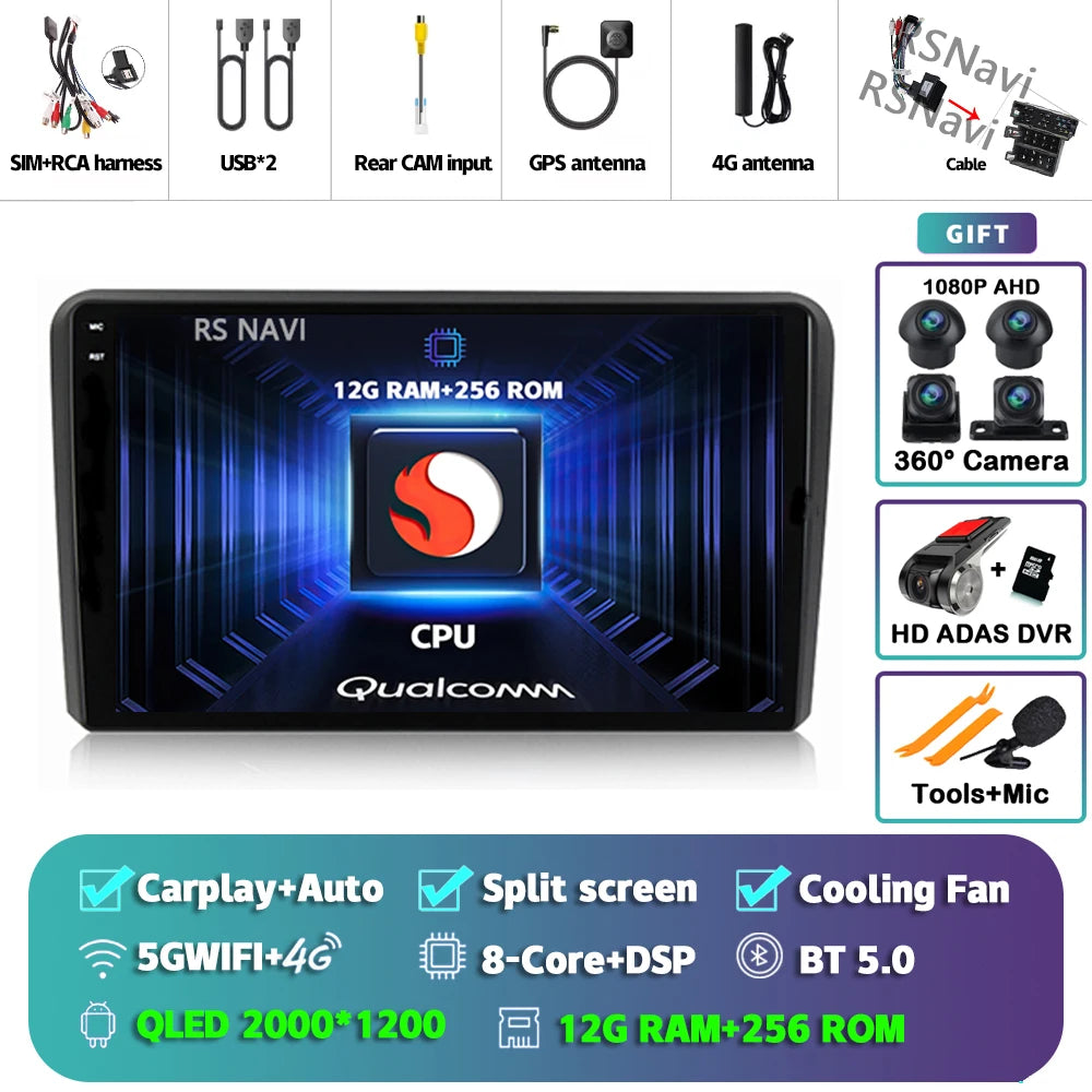 Android 16 Carplay Auto GPS Navigation Radio Multimedia Player For Audi A3 8P 2003 - 2013 2din Head Unit video Stereo Car Radio
