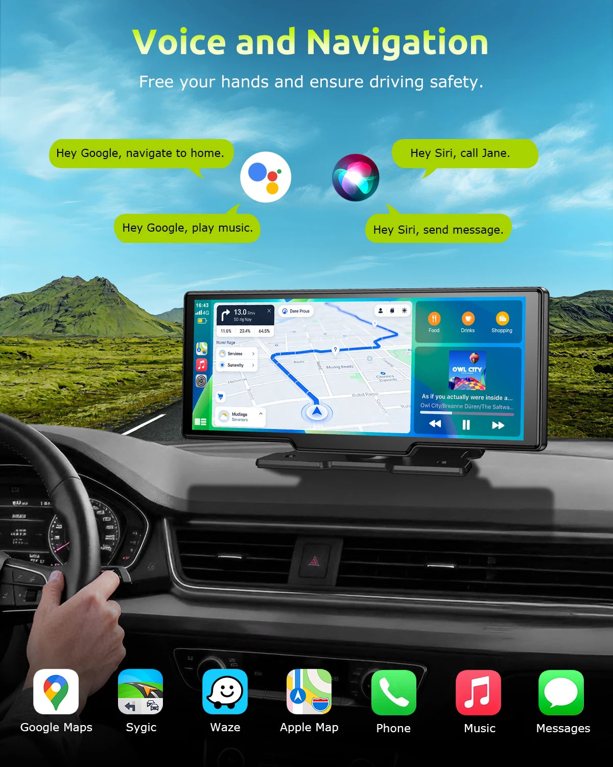 ESSGOO 10.26" Wireless Carplay Screen Dash Cam 4K Car DVR Android Auto Dual Lens Video Recorder Wifi FM AUX Bluetooth Type C TF