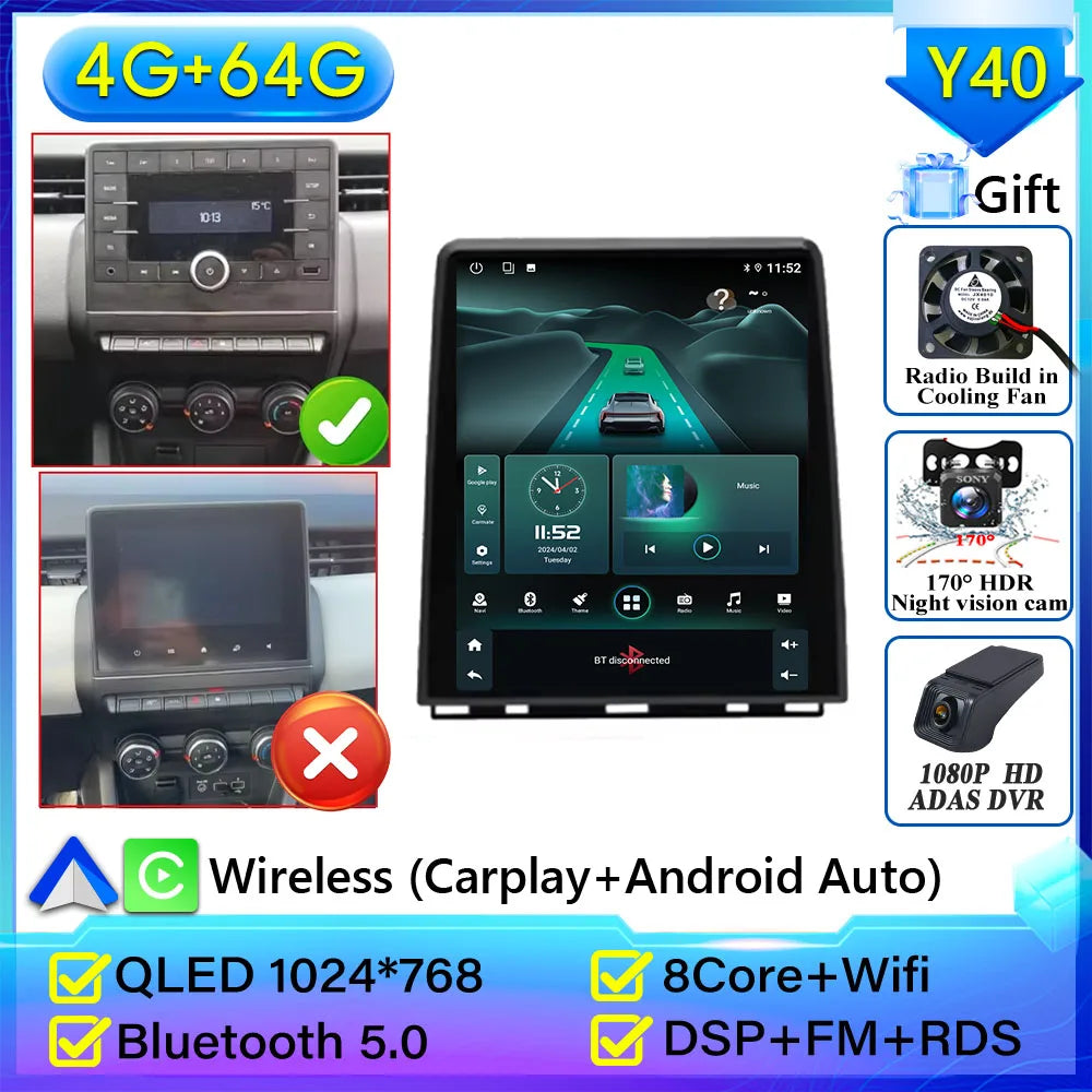 For Renault Clio5 CLIO 5 2019 - 2021 Car Radio Carplay Navigation GPS Stereo Android Auto Screen Bluetooth Multimedia Player 5G