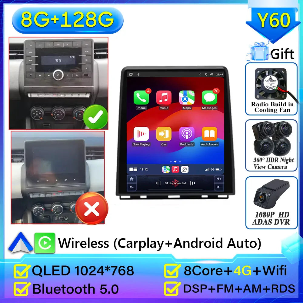 For Renault Clio5 CLIO 5 2019 - 2021 Car Radio Carplay Navigation GPS Stereo Android Auto Screen Bluetooth Multimedia Player 5G
