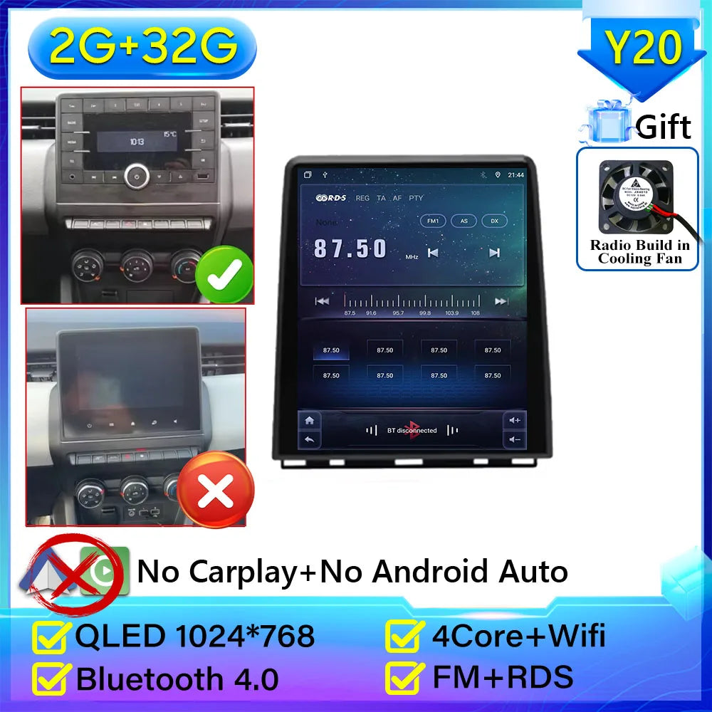 For Renault Clio5 CLIO 5 2019 - 2021 Car Radio Carplay Navigation GPS Stereo Android Auto Screen Bluetooth Multimedia Player 5G