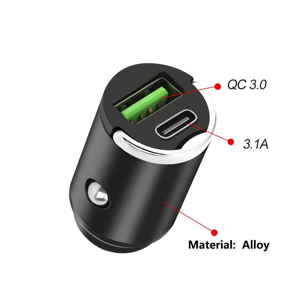 100W/200W Mini Car USB/QC3.0 PD Charger 12-24V Fast Charging Car USB Type C Charger Lighter for Xiaomi Samsung Huawei iPhone