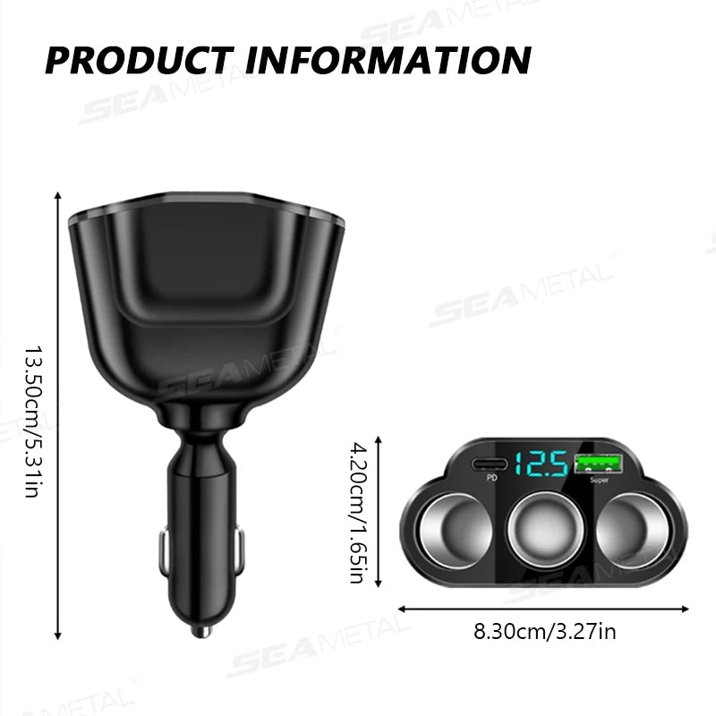 SEAMETAL Car Charger 5-Port 336W Cigarette Lighter Adapter PD USB 66W Super Quick Charging Phone Charger Socket 12-24V Universal