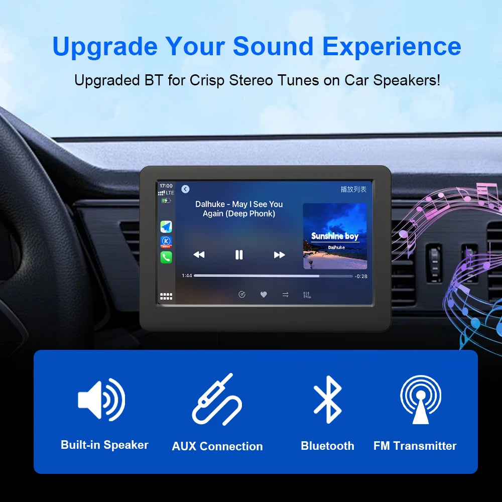 4.3" Portable Car Radio Universal Wireless CarPlay Android Auto Mirror Link Player with BT Audio AUX Stereo for Apple Android