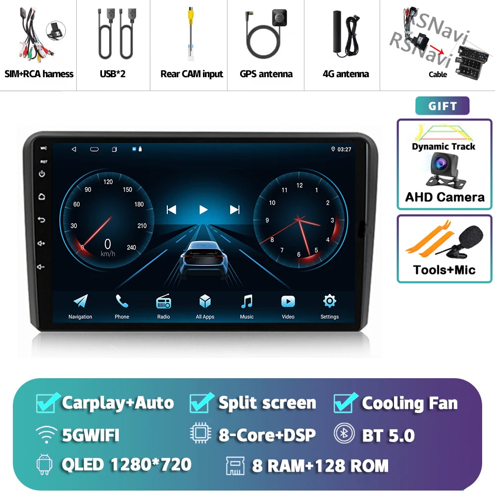 Android 16 Carplay Auto GPS Navigation Radio Multimedia Player For Audi A3 8P 2003 - 2013 2din Head Unit video Stereo Car Radio