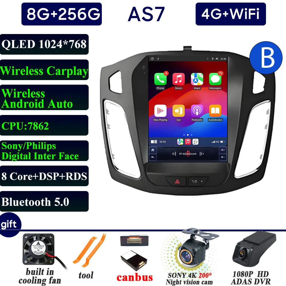 Car Radio Carplay 9.7 Inch For Ford Focus 3 Mk 3 2011 2012-2019 Navigation GPS Android Auto Android 15 5G Wifi Unit No 2din DVD