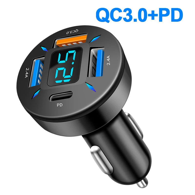 66W Car Charger Quick Charge Cigarette Lighter Adapter 4-Port USB A+USB C Fast Charging Phone Charger for iPhone Xiaomi Samsung