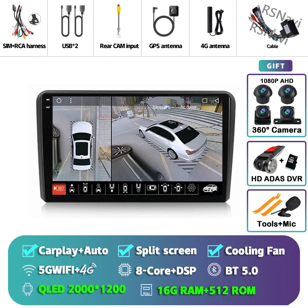 Android 16 Carplay Auto GPS Navigation Radio Multimedia Player For Audi A3 8P 2003 - 2013 2din Head Unit video Stereo Car Radio