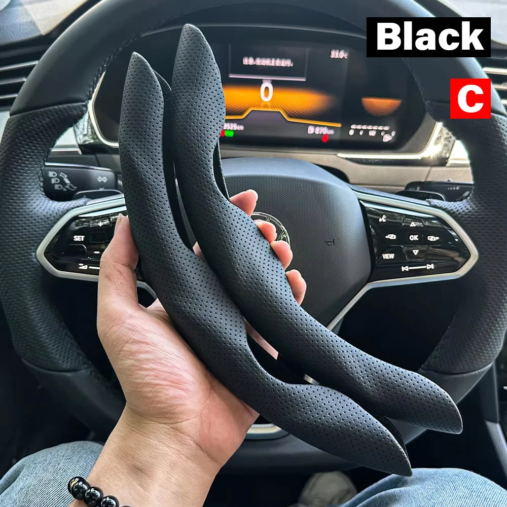 2PCS Car Steering Wheel Cover Warm Winter 38cm Round Steery Wheel Universa Glossy Laser Carbon Fiber Auto Interior Accessories
