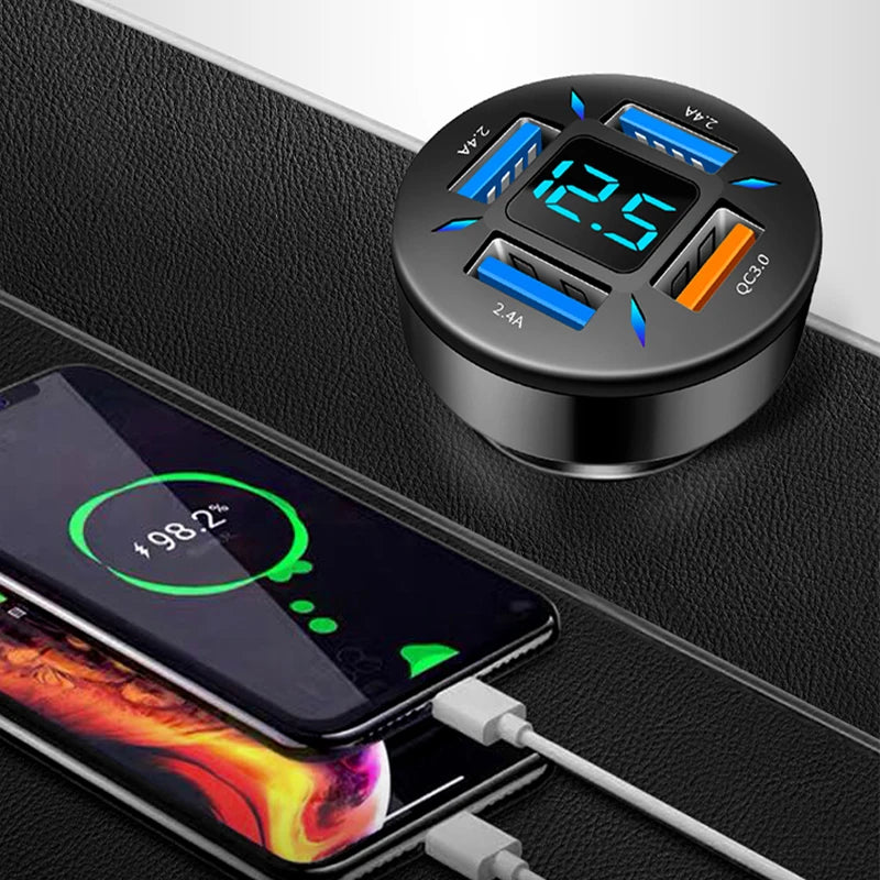 66W Car Charger Quick Charge Cigarette Lighter Adapter 4-Port USB A+USB C Fast Charging Phone Charger for iPhone Xiaomi Samsung