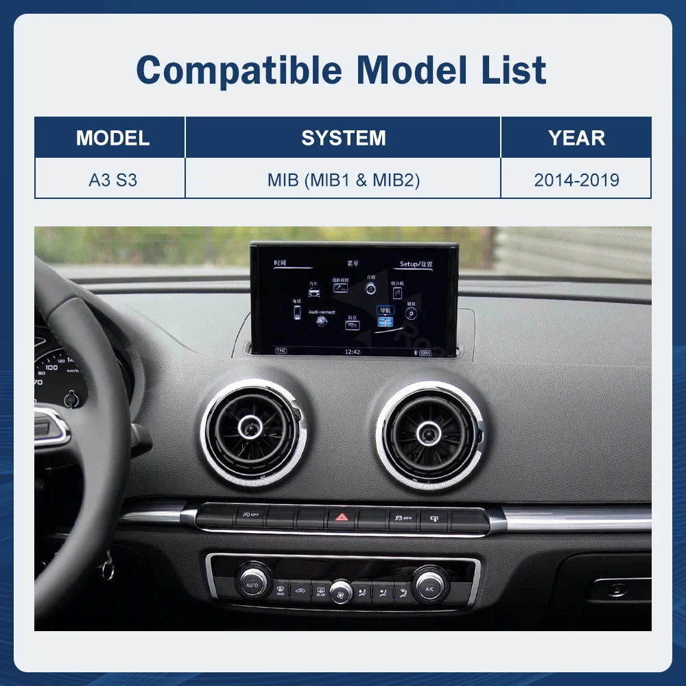 12.3 inch Touch Screen Multimedia Display For Audi A3 2014-2019 Airplay Miracast Function Wireless Carplay Android Auto