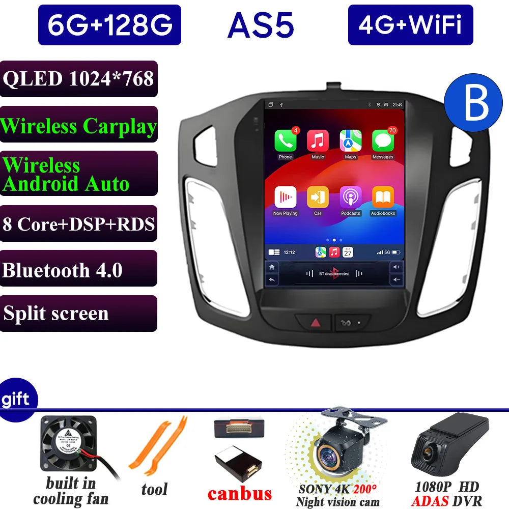 Car Radio Carplay 9.7 Inch For Ford Focus 3 Mk 3 2011 2012-2019 Navigation GPS Android Auto Android 15 5G Wifi Unit No 2din DVD