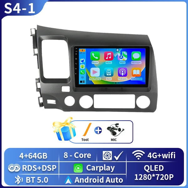 Android 16 Car stereo radio For Honda Civic 8th 8gen 2005 2006 2007 2008 2009 2010-2012 multimedia wireless carplay android auto