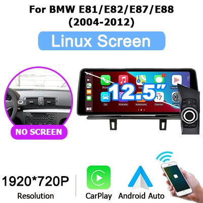 12.5" linux Screen Car Radio For BMW E81 E82 E87 E88 2005-2012 with Carplay Android Auto Bluetooth autolink airplay 2 DIN GPS 4G